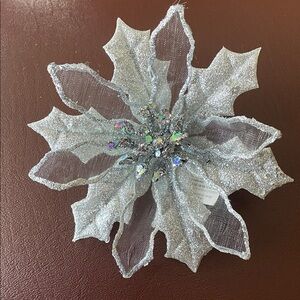 Shatter Proof Clip On Christmas Silver Glitter Poinsettia Ornament